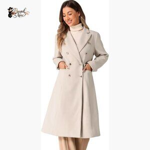 Double Breasted Pea Coat Notched Lapel Polyester Winter Overwear